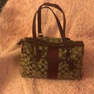 Coach Olive Signature Canvas Shoulder Bag with Brown Trim